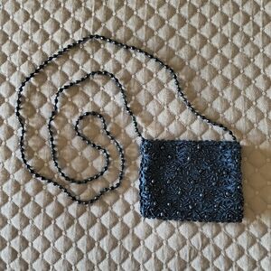 Harold Powell Blue Beaded Mini Crossbody Evening Purse for lipstick & creditcard